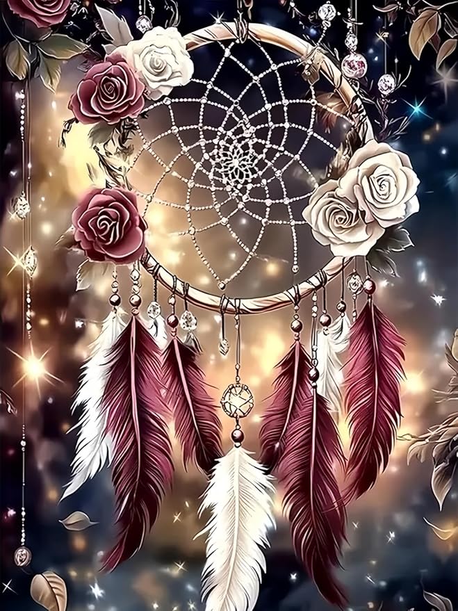 Dream Catcher 5D DIY Diamond Painting Kits for Adults, Diamond Art Kits for Beginners, Full Drill Dot Painting Gem Art Kits for Home Wall Decor11.8 x15.7 Inch