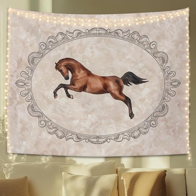 STHTTSW Vintage Horse Tapestry, Wild Horse Running Tapestries Wall Blanket, Animal Horses Wall Hanging Decor for Nursery Home Bedroom Living Room Dorm, 50x60 Inch