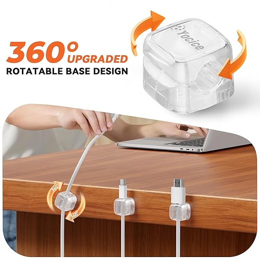 12Pack Rotatable Cord Organizer,Spring Cable Clips Desk Cable Management Cord Holder Adhesive Phone Charger Cord Clips for Home Office Car Wall Nightstand Accessories Clear