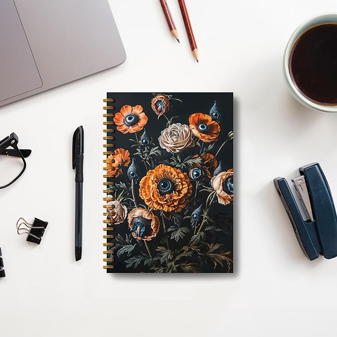 Gothic Notebook Journal, Witchy Journal Notebook, Vintage Dark Academia Floral Evil Eyes Notebook Journal, Macabre Gifts, Journal Notebooks for Note Taking, Spiral Notebook 5.5x8.3 Inch