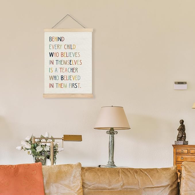 LUVADIAN Classroom Wall Decor, Boho Classroom Decor, Teacher Gifts ,Teacher Appreciation Quote Classroom Wall Art, Before Every Child Who Believes in Themselves is a Teacher Poster Hanger Frame, 12x16 Inches