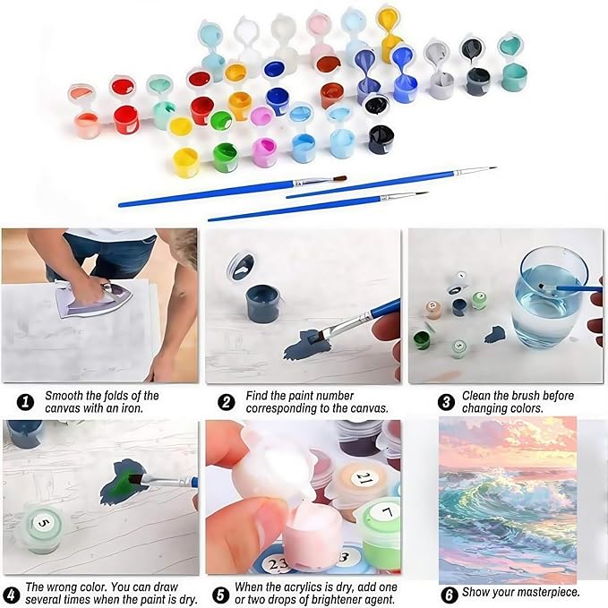 BYGFHLYW Paint by Numbers Kit for Adults, Beach Adult Paint by Number Kits On Canvas,Oil Painting Kit Easy Acrylic Paint by Number Kits for Home Wall Decor 12x16Inch
