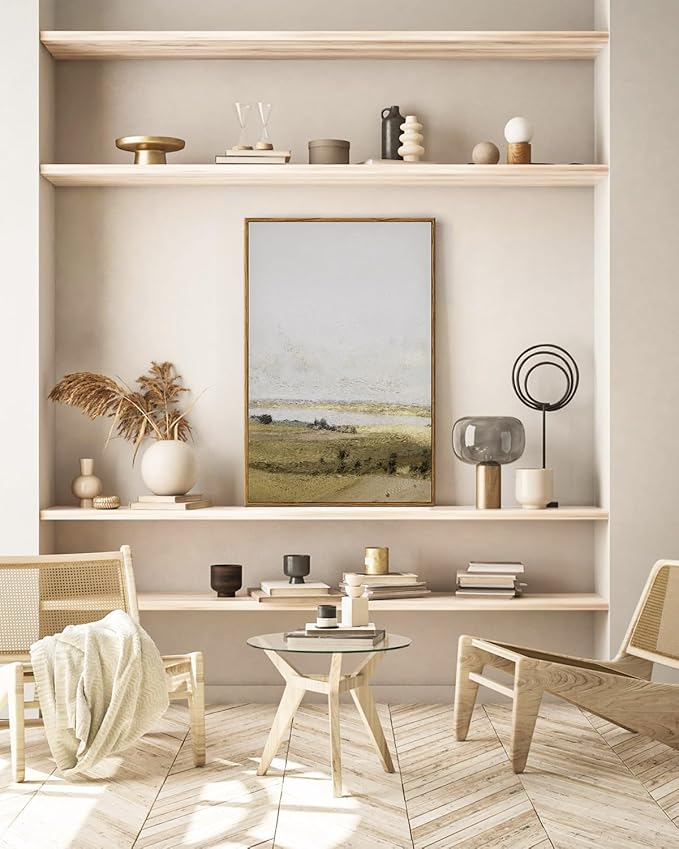 VIYYIEA Vintage Nature Large Framed Wall Art, View of Hilly Paintings Art Decor Aesthetic, Canvas Print Artwork, Hilly Landscape Wall Pictures for Bedroom Bathroom Office, 24X36 Inch