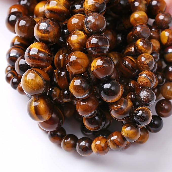 10MM 36PCS Natural Stone Yellow Tiger Eye Stone with Iron Mine Beads for Jewelry Making DIY Bracelet