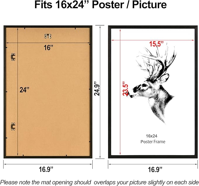 Yaetm 16x24 Poster Frame Black Set of 4, Solid Wood Frame 16 x 24 inches for Pictures, Posters & Art Prints, Wall Gallery for Horizontal and Vertical Wall Mount (4 pack, Anthracite Black)