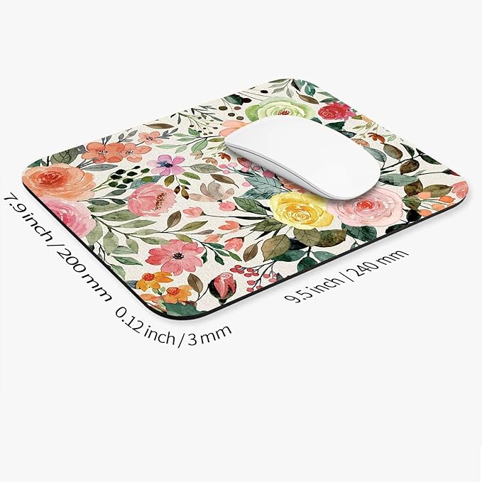 Square Mouse Pad Watercolour Floral,Personalized Premium-Textured Custom Mouse Mat Design,Washable Mousepad Cloth,Non-Slip Rubber Base Computer Mouse Pads for Wireless Mouse