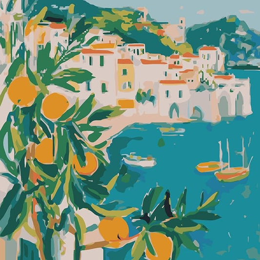 Paint by Numbers Kit for Adults Beginner,Tangerine Tree Paint by Number Kits on Canvas, DIY Easy Acrylic Mediterranean Scenery Watercolor Oil Painting by Numbers for Home Wall Decor 16X16inch