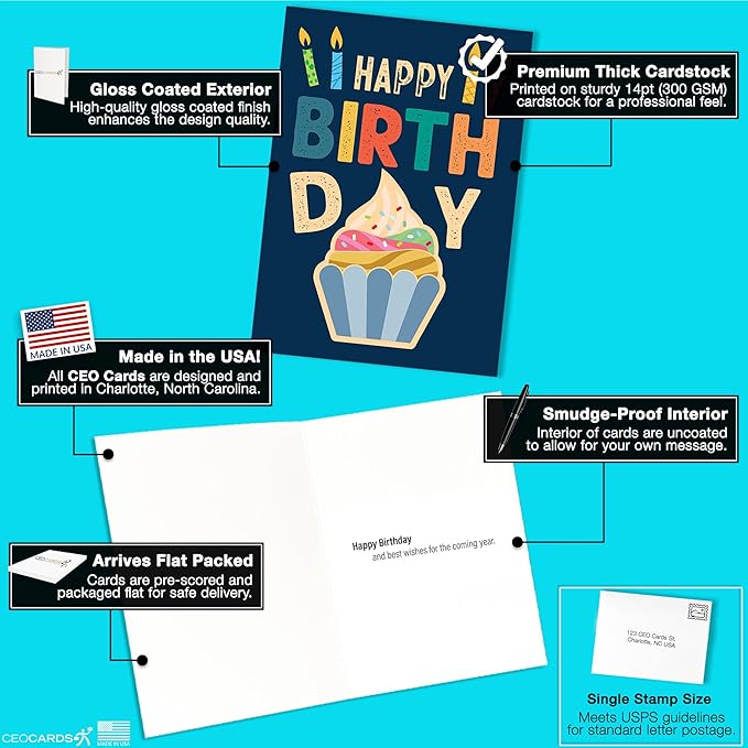 Happy Birthday Cards with Envelopes (25 Variety Pack – 5 Designs) Creative Bulk Birthday Card Set for Family & Business (5x7 inch – A7) Office, Work, Coworkers, Employees, Clients (VP2410) Made in USA