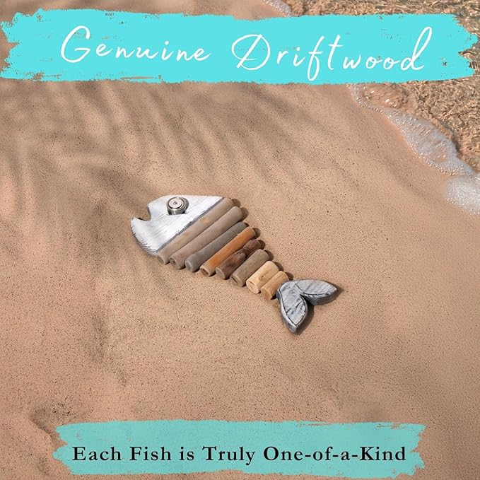 Mint Bucket Brands Driftwood Fish Nautical Wall Decor - 13" x 6" Handmade Wooden Rustic Coastal Wall Art for Living Room, Bedroom, Office, Bathroom - Ocean Beach Decoration