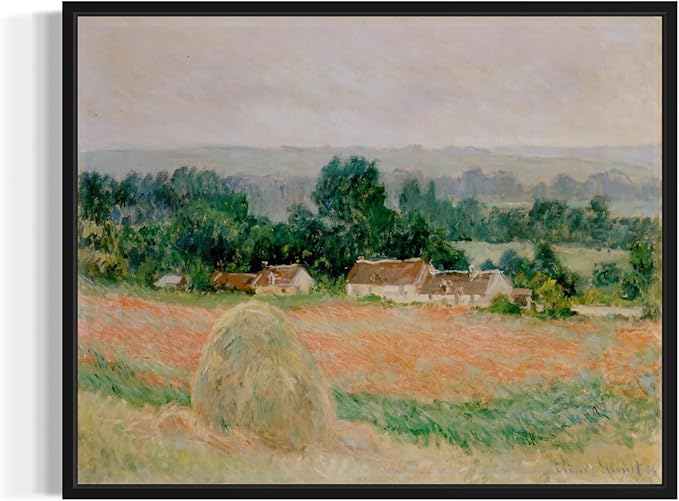 Haystack at Giverny Claude Monet Wall Art Print Poster, Impressionist Painting Wall Art Wall Decor, for Bedroom and Living room Bathroom Decor 115 (Haystack at Giverny, 16 x 20 inches, Black Frame)
