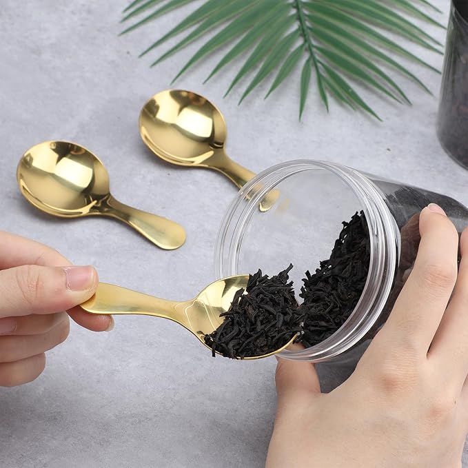 4PCS Mini Scoop Spoons, Stainless Steel Material with Short Handle, Suitable for Small Coffee, Candy, Salt, Sugar, Spice, Condiments and Dessert, Fit Canisters and Candy Buffet Use(Gold)