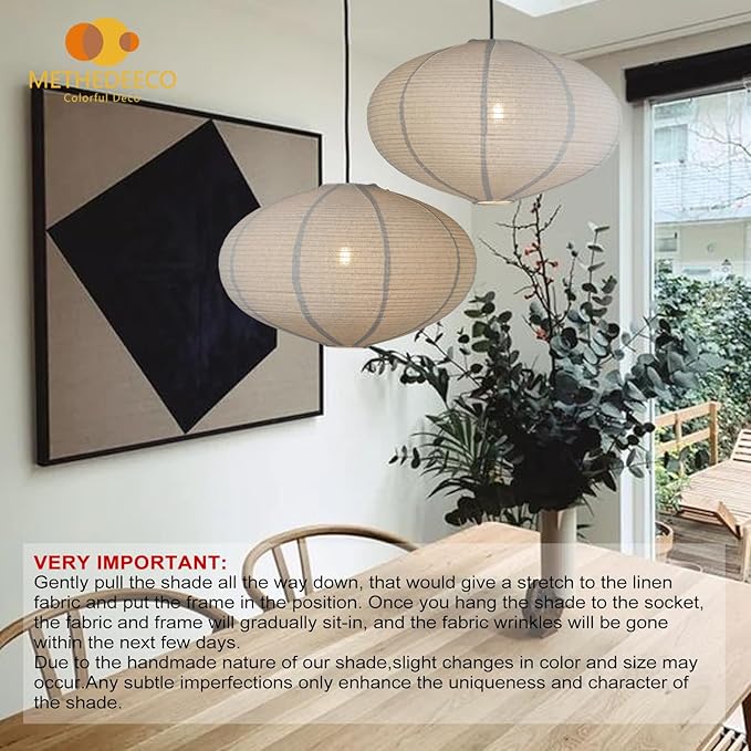 2Pack Oval Linen Pendant Lamp Shades 20inch hanging lampshade Handmade Fabric Light Covers for Garden Patio Boho Living Room Artistic Bedrooms Minimalist Decor for Creatives