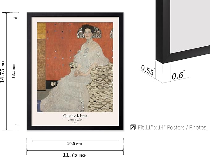 Poster Master Vintage Gustav Klimt Poster - Retro Fritza Riedler Print - Art Nouveau - Portrait Art - Symbolism Art - Aesthetic Art - Classic Painting - Living Room Decor - 11x14 Black Framed