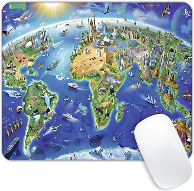 Square Mouse Pad World map,Gaming Mouse Pads for Desk,Soft Computer Waterproof Non-Slip Mouse Mat