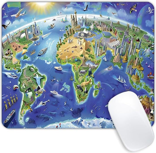 Square Mouse Pad World map,Gaming Mouse Pads for Desk,Soft Computer Waterproof Non-Slip Mouse Mat