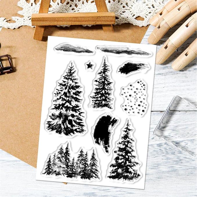 Christmas Tree Snow Stamps and Cutting Dies for Card Making DIY Transparent Silicone Clear Stamp and Metal Die Cuts Sets for Scrapbooking Paper Greeting Cards Decor Seals Craft Supplies