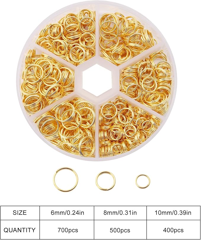 550Pcs Key Rings Split Rings for Jewelry Making Jump Ring Mini Keychain with Double Loops Sets,Gold Plated Jump Ring Necklace Bracelet Connector DIY Crafts(6mm 8mm 10mm)