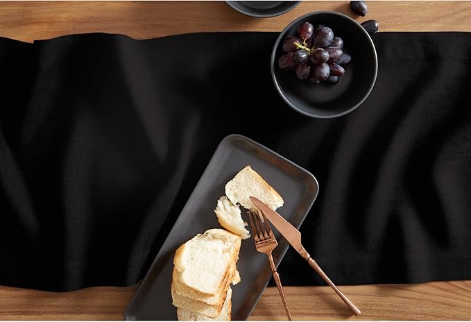 Solino Home 100% Pure Linen Black Table Runner 72 Inches - 14 x 72 Inch for Dining, Coffee Tables and Dressers - Sonoma Collection - Winter, Spring Decor
