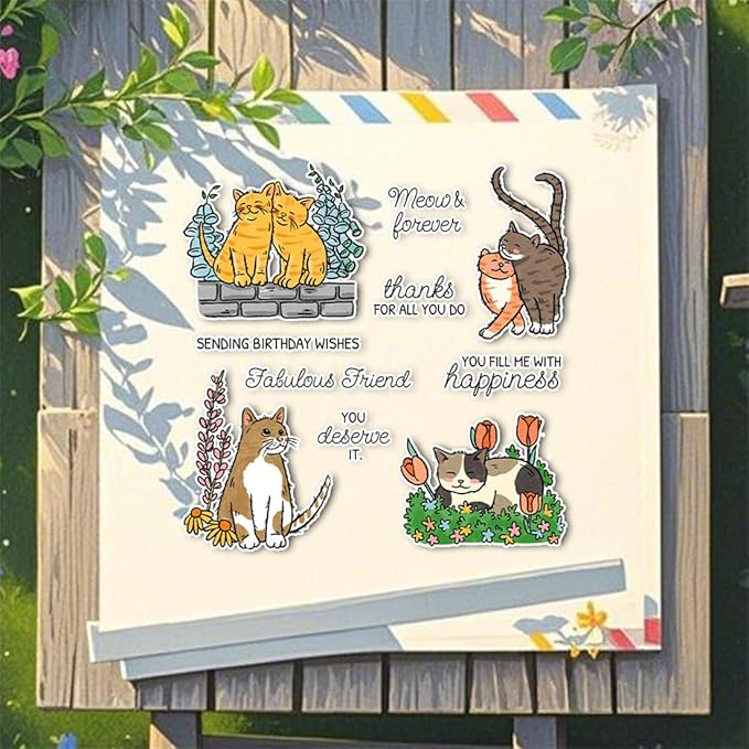 cat Pets Stamps and Cutting Dies for Card Making DIY Transparent Silicone Clear Stamp and Metal Die Cuts Sets for Scrapbooking Paper Greeting Cards Decor Seals Craft Supplies