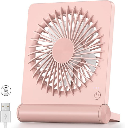 Koonie USB Fan, Strong Wind Ultra Quiet Small Desk Fan 220° Tilt Folding 3 Speeds Adjustable USB-C Powered Personal Fan for Home Office Desktop, Pink, NO BATTERY