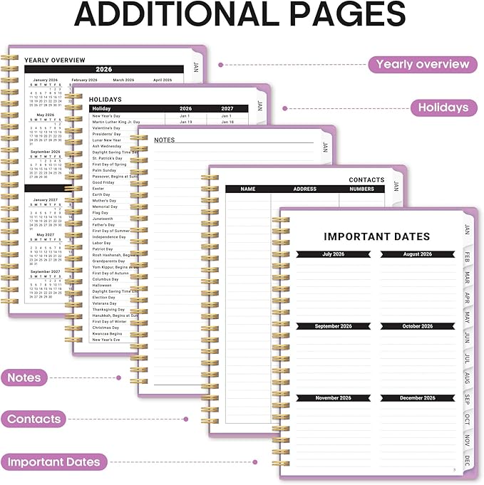 2026 Planner, Monthly and Weekly Calendar Planner for Women, Jan 2026 - Dec 2026, Hardcover Pretty 2026 Agenda Planner Book with Tabs, Spiral Bound, Perfect for School Office Home Supplies, 8.5" x 11" - Boho Purple