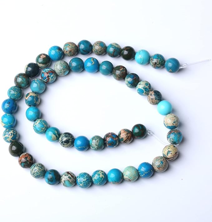 36PCS 10mm Natural Blue Imperial Jasper Beads Round Loose Stone Beads for Jewelry Making for Jewelry Making DIY Bracelet Necklace 15 Inch,Energy Stone Healing Power (10mm, Blue Imperial Jasper Beads)