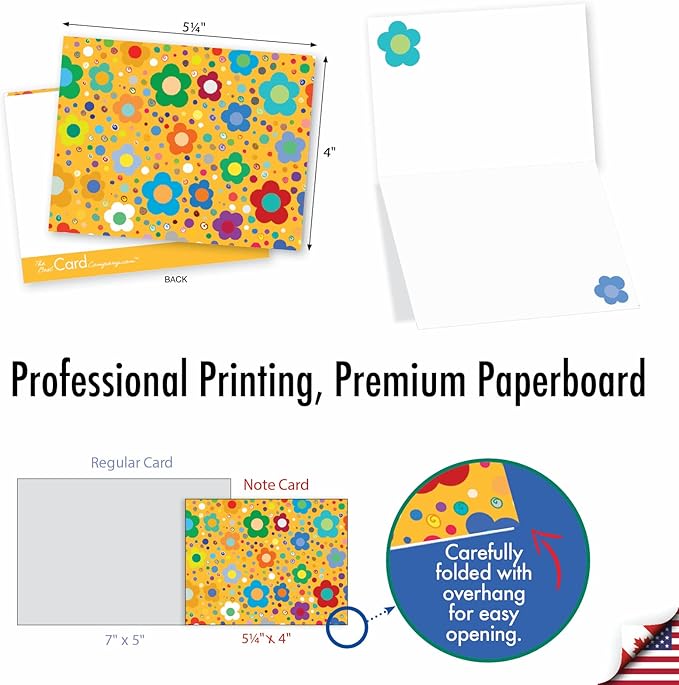 The Best Card Company - 10 Assorted Flower Cards Blank for Women (4 x 5.12 Inch) - All Occasion Floral Greetings Boxed - Flower Power M2357OCB