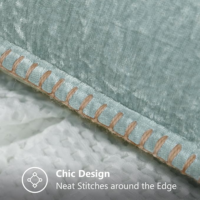 decorUhome Spring Chenille Soft Throw Pillow Covers 24x24 Set of 2, Farmhouse Velvet Neutral Decorative Euro Sham Pillow Covers with Stitched Edge for Couch Sofa Bed Home Decor, Aqua Haze