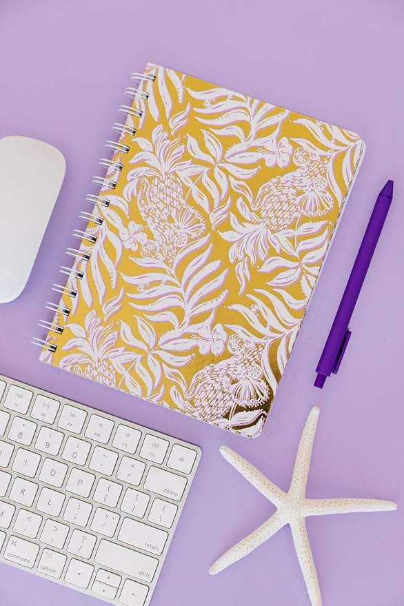 Lilly Pulitzer Hardcover Mini Spiral Notebook, 8.5" x 6.5" Small Journal with 160 College Ruled Pages, Gold Metallic Bon Vivants