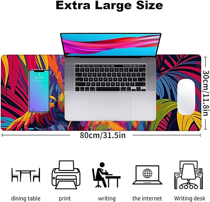 Colorful Sloth Gaming Mouse Pad, Office Desk Mat, Anti-Slip Rubber Base Cool Aesthetic Mouse Pads for Computer Laptop Keyboard School Home Desktop Gamer Home Accessories Decor 31.5" x 11.8"