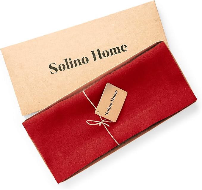 Solino Home 100% Pure Linen Red Table Runner 60 Inches - 14 x 60 Inch Coffee Tables, Dresser, Sideboard, Living Room - Sonoma Classic Design Valentines