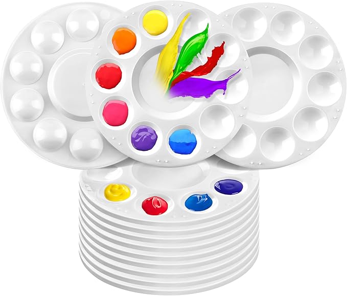 LotFancy 32 Pack Paint Tray Palettes, Plastic Paint Pallets, Painting Tray Palette, Round Paint Holder Tray, DIY Craft, Art Painting, Classes, Play Party, Kindergarten or School