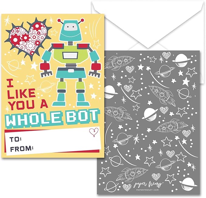 Paper Frenzy Robot Themed Valentines - 25 pack WITH ENVELOPES