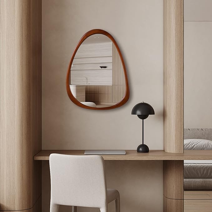 COOL2DAY Irregular Asymmetrical Wood Wall Frame Mirror, Abstract Decorative Odd Shaped Mirror for Living Room, Bedroom, Entryway, Bathroom - 28"x 22"