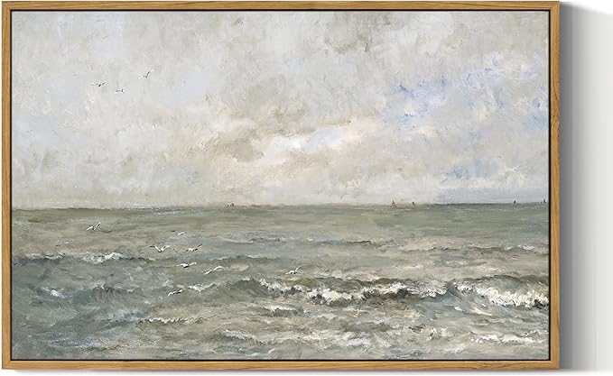 VIYYIEA Ocean Large Large Framed Wall Art, Seascape Vintage Art Decor Room Aesthetic, 16X24 Inch Canvas Print Artwork, Calming Landscape Painting Wall Decor for Bedroom Bathroom Office