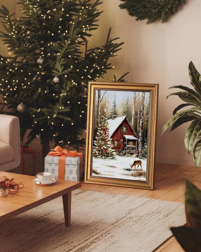 Bzstyleart Vintage Wall Art Decor for Home Decor,Framed Farmhouse Christmas Decor Indoor,Winter Farmhouse Wall Art Christmas Bathroom Decoration,12 x 16 Inch