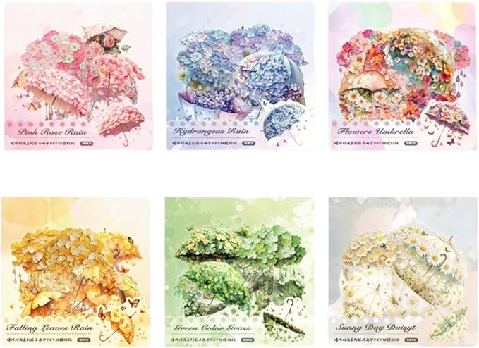 120 Pieces Vintage Fantasy Floral Umbrella PET Stickers, Aesthetic Decorative Flower Umbrella Scrapbook Stickers for DIY Diary Junk Journal Handbook Album Decoration Journaling Scrapbooking Supplies
