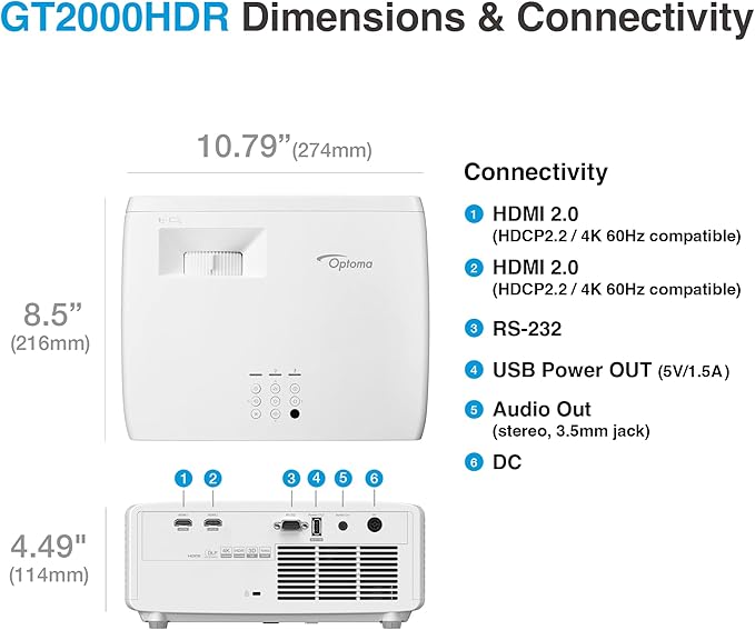 Optoma GT2000HDR Ultra-Compact Short Throw Full HD Home Laser Projector