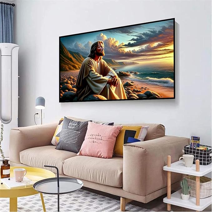 mrpwnle Large Size Jesus Diamond Art Kits for Adults, 5D Religious Christian Jesus Diamond Painting Kits for Beginners, DIY Full Round Drill Gem Art Kit, Home Wall Decor Gifts 27.5 X 15.7 Inch