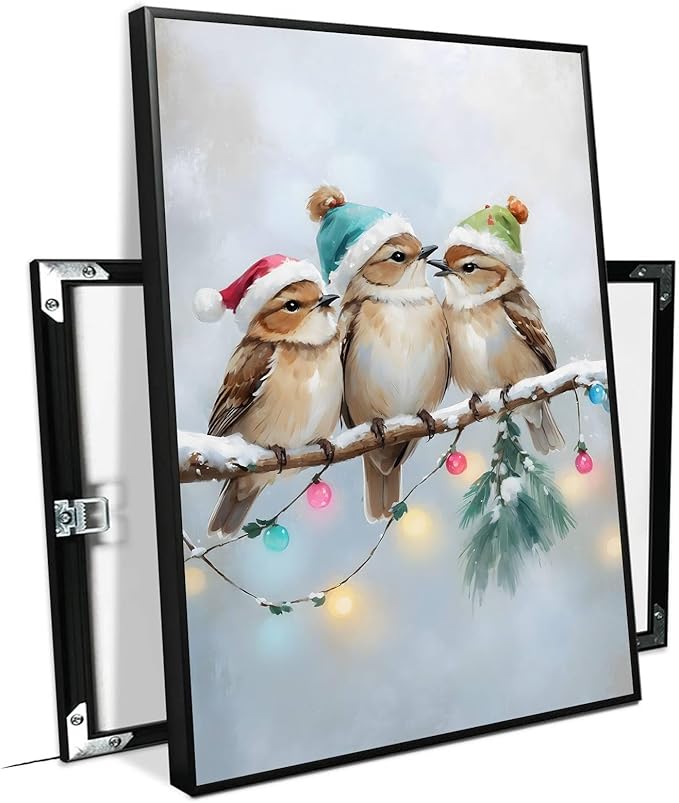 Framed Canvas Wall Art Christmas Birds Winter Art Print Wall Art Holiday Poster Trendy Christmas Decor 12x18in Metal blackFramed