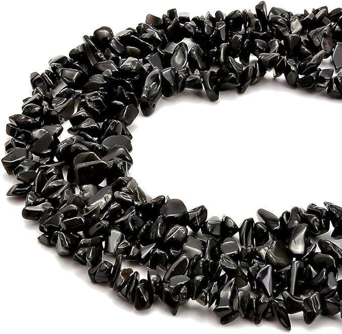 Gemstone Chips Natural Black Obsidian 3-5mm Healing Crystals Waist Bracelets Necklace Kit Irregular Stone DIY Crafts Design Jewelry Making Approxi 32 inch