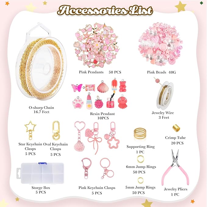 Ecoofor 249 Pcs Keychain Making Kit for Kids & Adults – Includes 15 Keychain Clips, 16.4 Feet Chains, 100 Charms, Beading Accessories, Jewelry Pliers – DIY Bag Charms & Jewelry Craft Kit Supplies