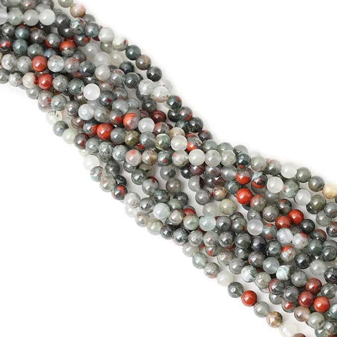 60PCS 6mm Natural African Bloodstone Gemstone Smooth Surface Round Loose Beads for Jewelry Making 1 String 15 Inches
