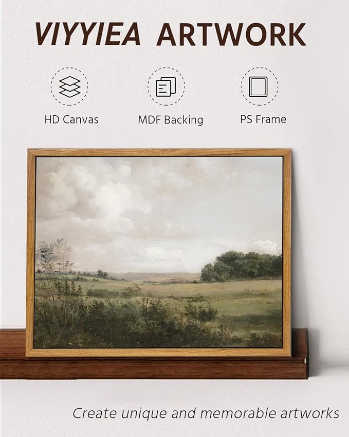 VIYYIEA Framed Canvas Wall Art Room Decor, Vintage Landscape Art Prints, Vast Grassland Rustic Farmhouse Wall Decor for Bedroom Bathroom Living Room 9"x11"