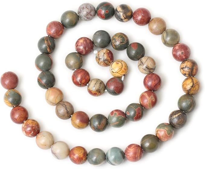 45PCS 8mm Natural Picasso Jasper Gemstone Round Loose Beads for Jewelry Making 1 Strand 15"
