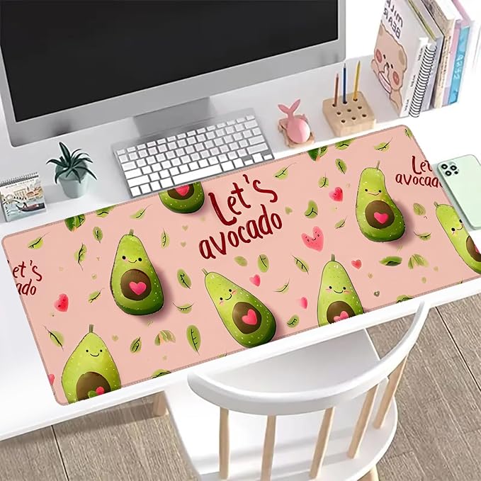 Avocado Gaming Mouse Pad, Office Desk Mat, Anti-Slip Rubber Base Cool Aesthetic Mouse Pads for Computer Laptop Keyboard School Home Desktop Gamer Home Accessories Decor 31.5" x 11.8"