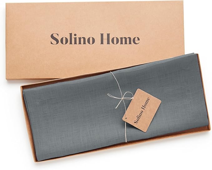 Solino Home Linen Table Runner 120 Inches Long - 100% Pure Linen Dark Grey Dining Table Runner 14 x 120 Inch for Winter - Fete