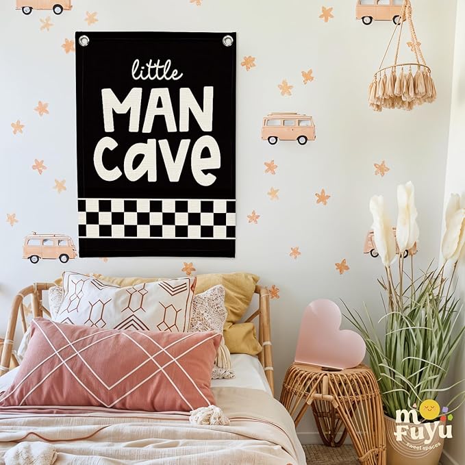 Boys Room Decor,Little Man Cave Sign for boys,Little Man Cave Linen Canvas Banner,Kids Room Wall Hanging Flag Banner, Adventure Nursery Sign for Baby and Kids, Playroom Wall Hanging Flag 18x25 Inch