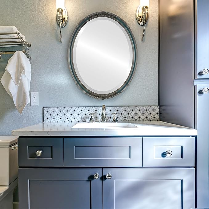 OVALCREST Oval Beveled Wall Mirror for Home Decor - Contessa Style - Royal Blue - 22" x 18"