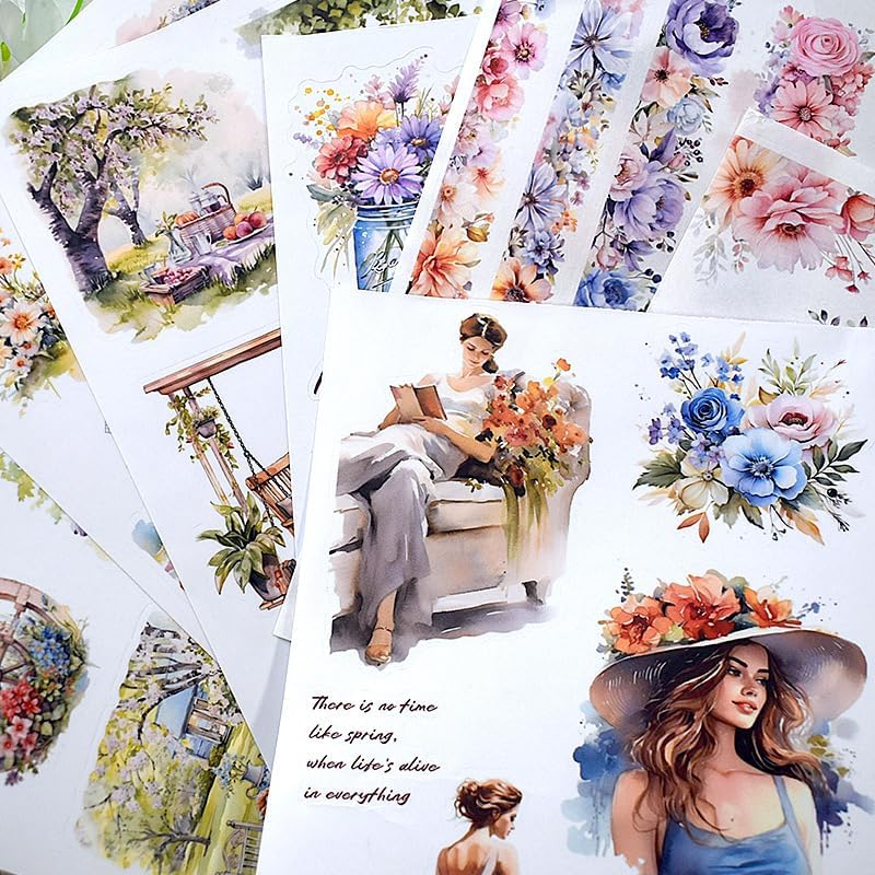 Alideco 20pcs Vintage Scrapbook Stickers Europe and The United States Figure Flowers Sticker Book for Adults Sticker journaling Stickers for Scrapbooking (chuntiandeshengyin) - Image 4